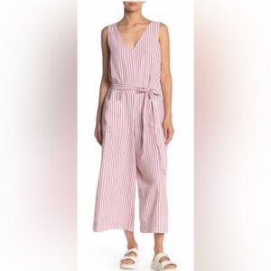 NWT BeachLunchLounge V-Neck Striped Linen blend Jumper Belted, Cropped,Pockets